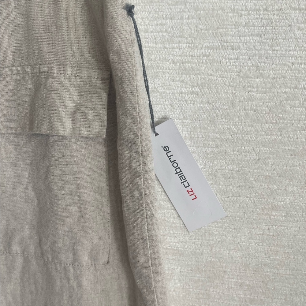 Liz Claiborne Beige Button-Front Linen-Blend Skirt with Patch Pockets - Picture 6 of 10